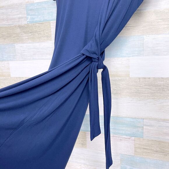 J McLaughlin Elora Side Tie Sheath Dress Blue Jersey Knit Casual Womens Medium - Picture 3 of 7